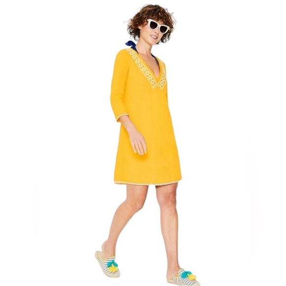 Boden Rosanna Jersey Tunic Yellow Dress with Embroidered Trim Size 4 - Picture 2 of 9